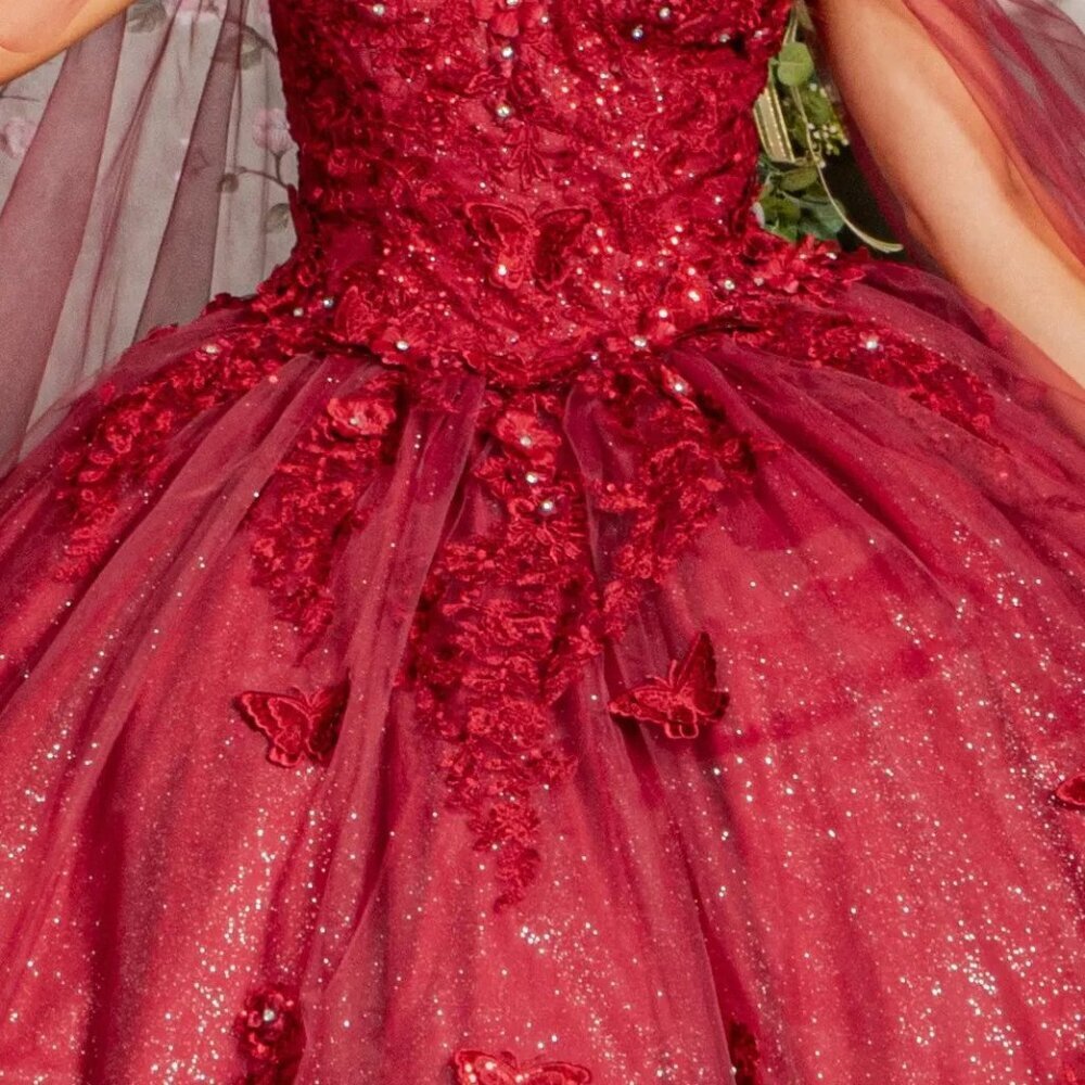 New Off Shoulder Butterfly Embellished Quinceanera Gown w/ Lace Up Back GL3181 - Picture 6 of 13